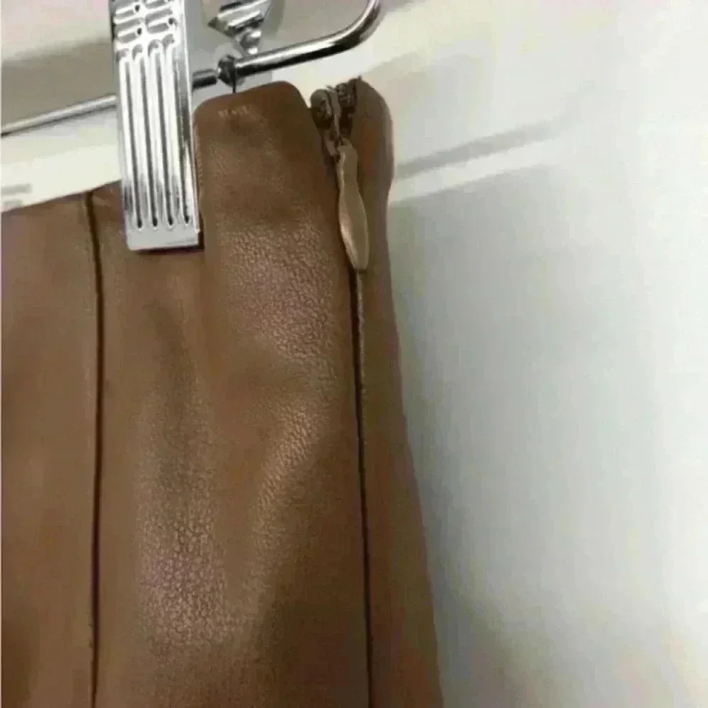 Zara Brown Faux Leather High‎ Rise Leggings w Raw Hem size S - Picture 4 of 15